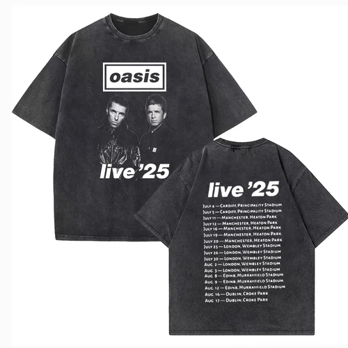 Imagen 2 del producto OASIS Live 25 Tour 2025 Vintage verano manga corta camisetas lavadas definitivamente tal vez álbumes de banda de Rock camiseta de calle