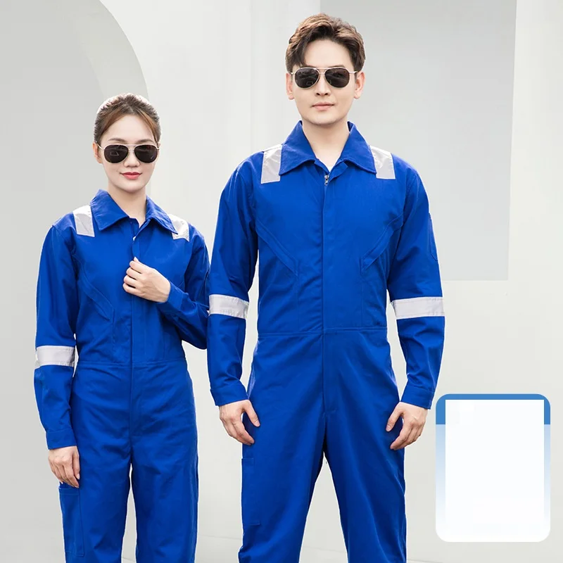 Cotton one-piece overall suit men reflective Hi Vis wear-resistant mechanic repair electric welder harbor labor protection suits