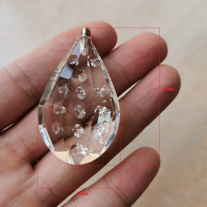 Transparent Straight Hole Side Hole Raindrop Pipa with M4 Screw Glass Petal Leaf Flower Crystal Pendant Lighting Accessories