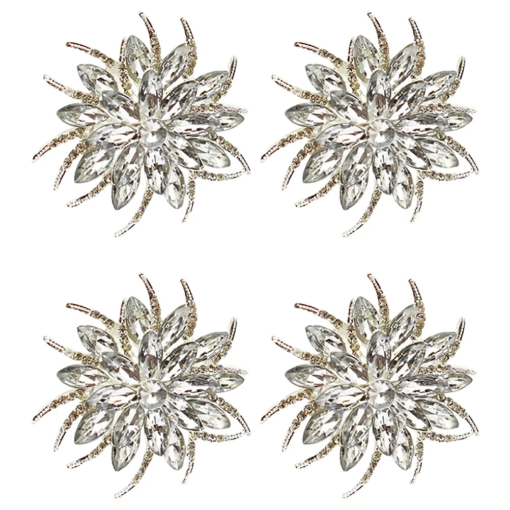 

Silver Napkin Rings Lotus Shape Crystal Alloy Clasps For Christmas Wedding Party Holiday Gift Kitchen Bar Accessories