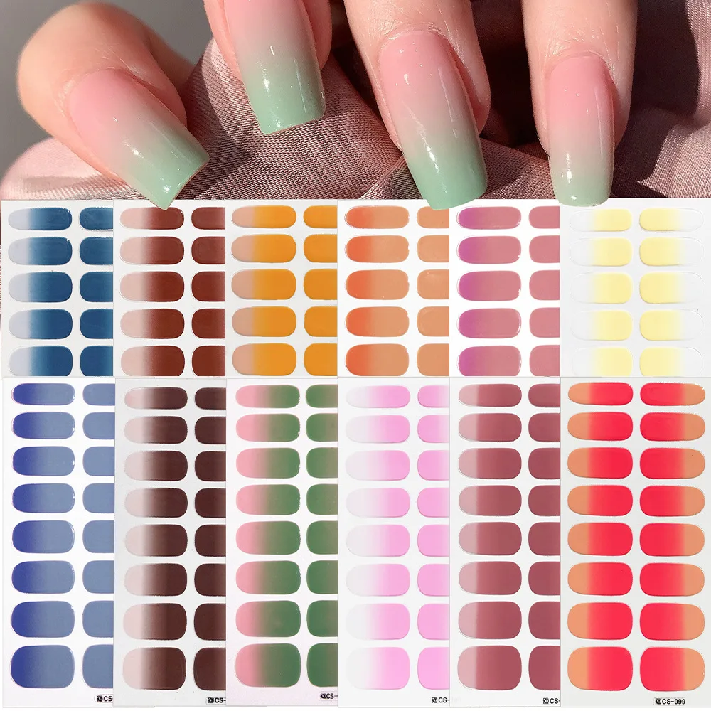 جديد للنساء الفتيات ملصقات الأظافر 12 ورقة × 16 قطعة يلتف كامل شرائط طلاء الأظافر ، ذاتية اللصق هلام مسمار ملصقات فنية