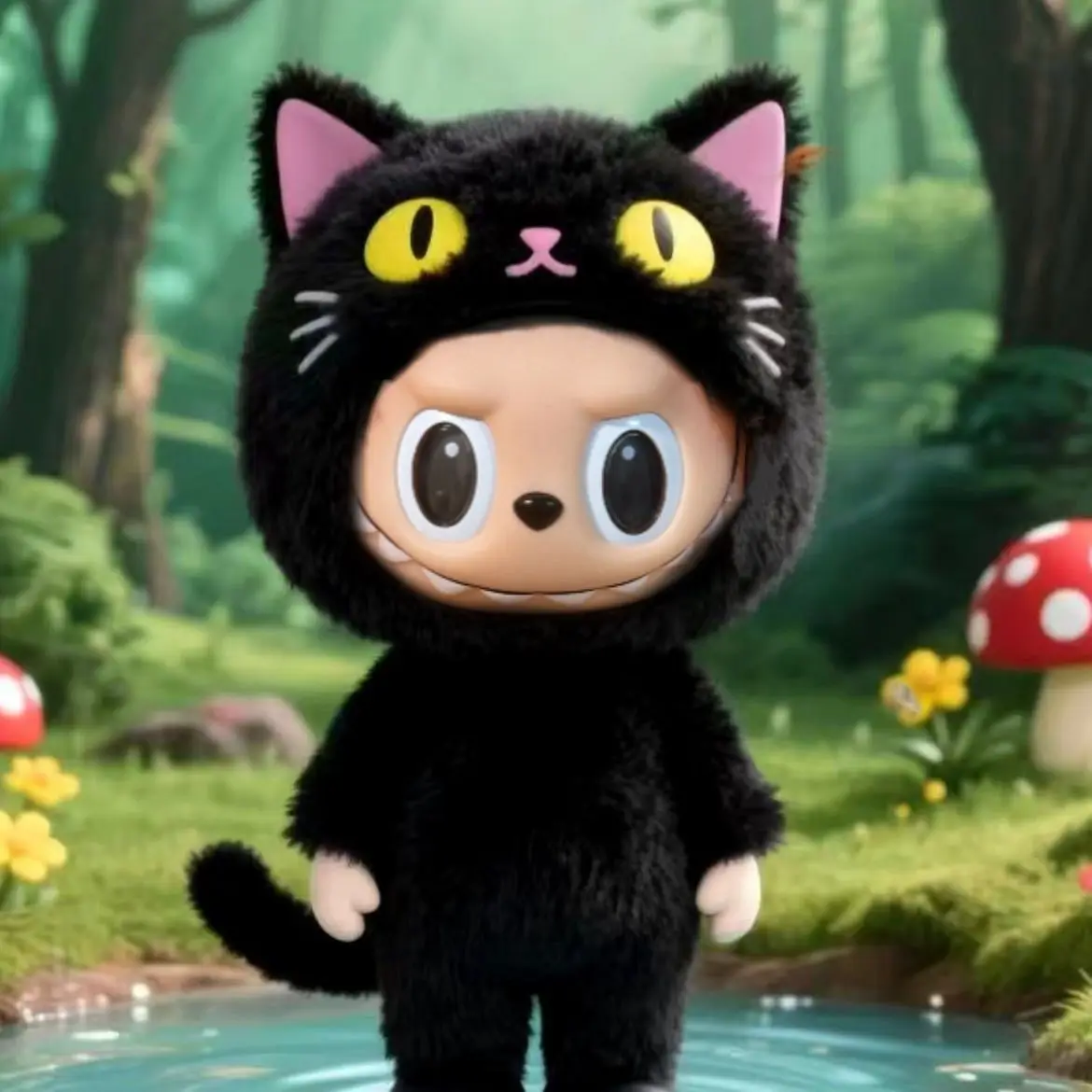 

17 см для костюма Лабубу, сменный плюшевый комплект ручной работы с черным котом, юбка, костюм куклы Лабу