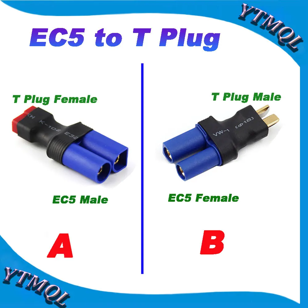 10-100Pcs  EC5 to T Plug Female Male Connectors Banana Plug RC Lipo Battery Control Parts DIY Adapter