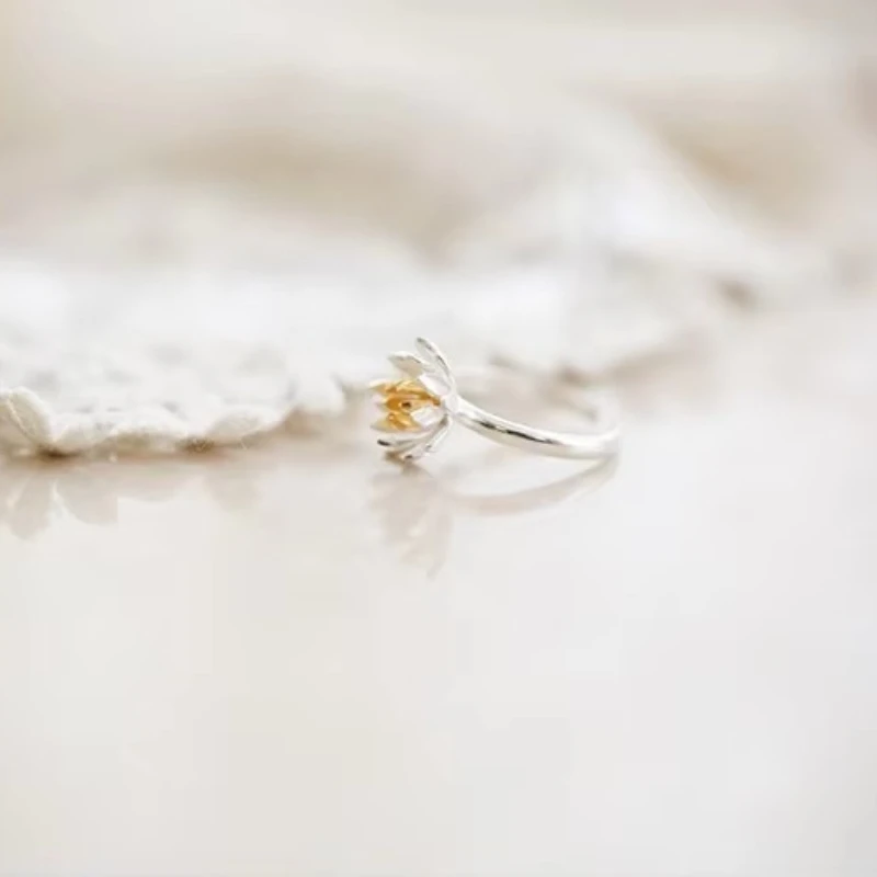 925 Sterling Silver Lotus Open Rings For Women Hypoallergenic Fashion Girl Sterling-silver-jewelry