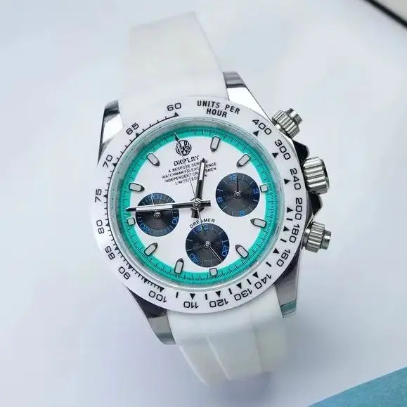 OKPLAY Men Chronograph Watch Pilot 39.5mm Quartz Wristwatch Sapphire Mirror 10ATM Waterproof VK63 Ceramic Bezel