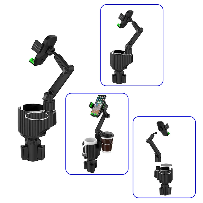 AS96-1 шт. Автомобильный держатель для чашки и телефона — Автомобильный держатель для чашки и телефона 3-в-1 Черно-зеленый пластиковый многофункциональный автомобильный держатель для чашки и телефона