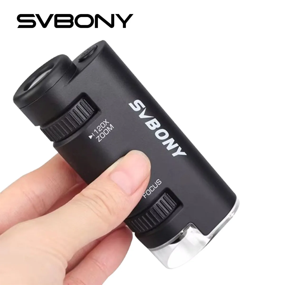 SVBONY SV603 Pocket Microscope 60x-120x Stepless Zoom One-key Light Start Portable Handheld Microscope for KIDS outdoor