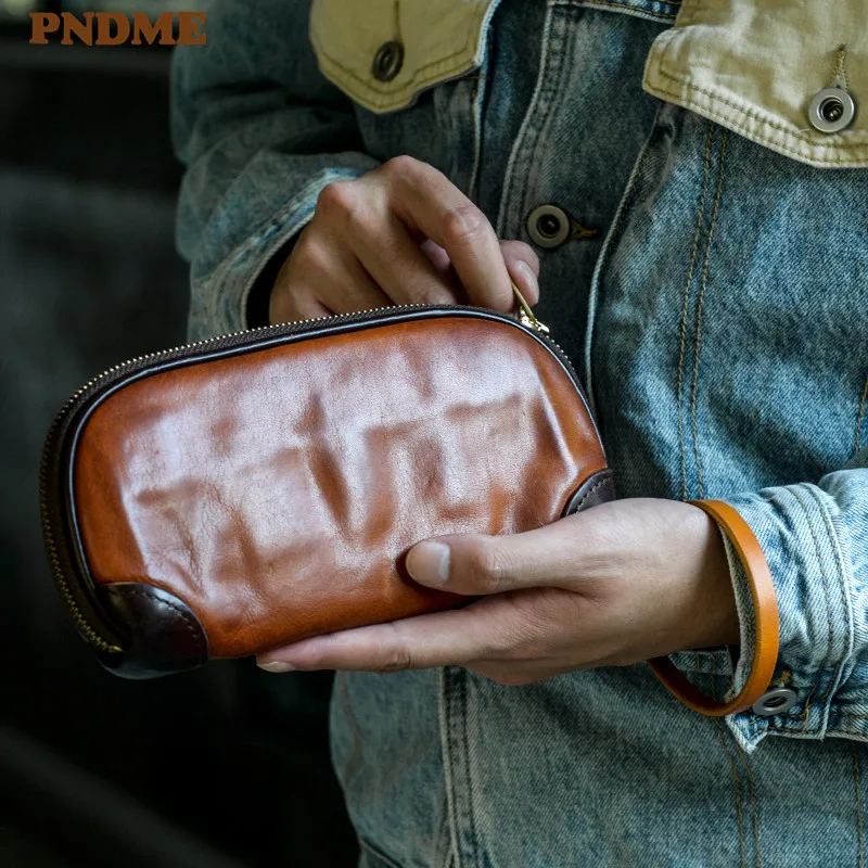 Hiigh Quality Luxury Natural Genuine Leather Men Clutch Bag Fashion Vintage Casual Simple Real Cowhide Card Holder Phone Wallet