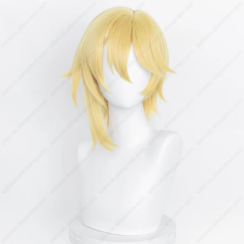 ES Nazuna Nito Cosplay Wig 40cm Golden Short Wigs Heat Resistant Synthetic Hair Simulated Scalp Wigs