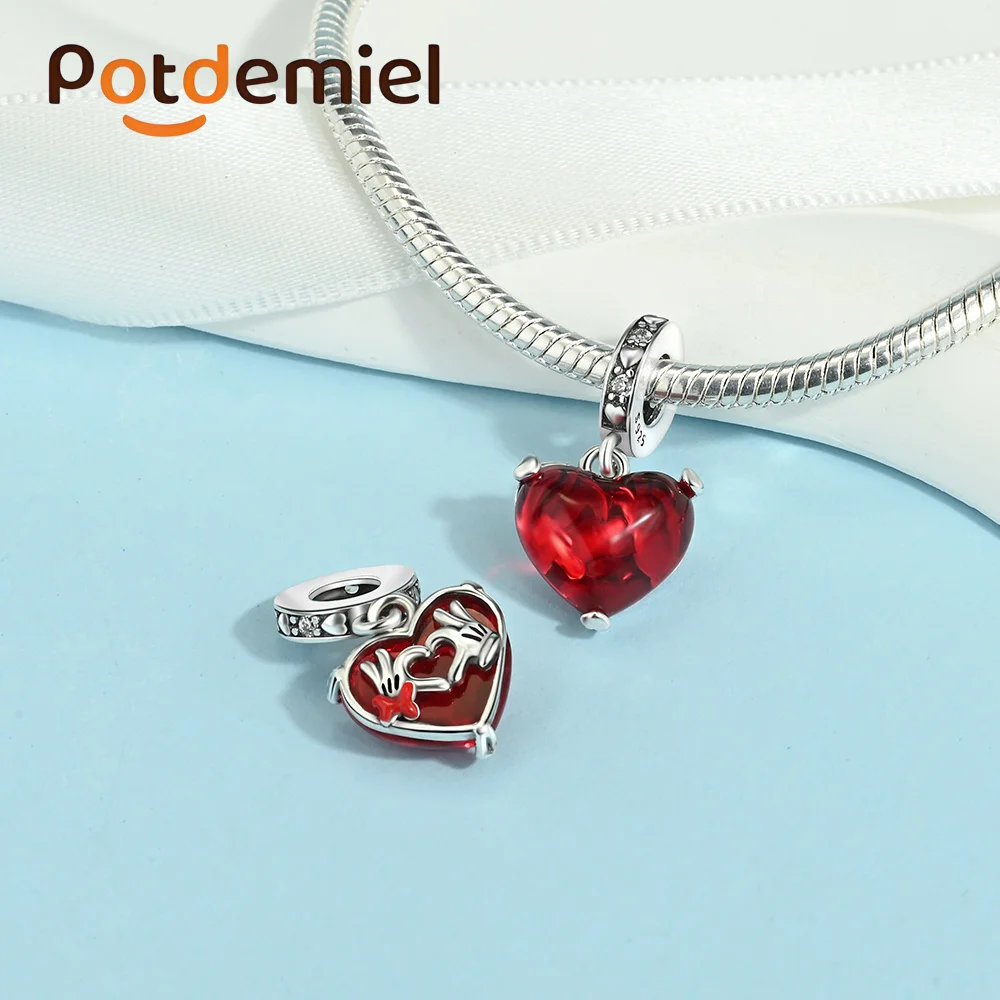 Potdemiel Disney 925 Silver Minnie, Mickey, Tinker Bell And Maleficent Pendant Bead Necklace Bracelet Diy Birthday Gift view 4
