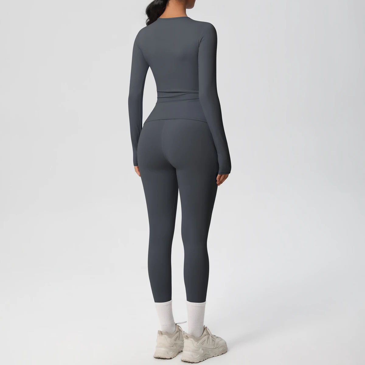 2-teiliges Sportbekleidungs-Yoga-Set, Fitnessstudio-Kleidung, Yoga-Anzüge für Damen, Fitness-Set, Trainingsanzüge, Sport, Langarm, bauchfreies Top, Gym-Leggings – Detail 29