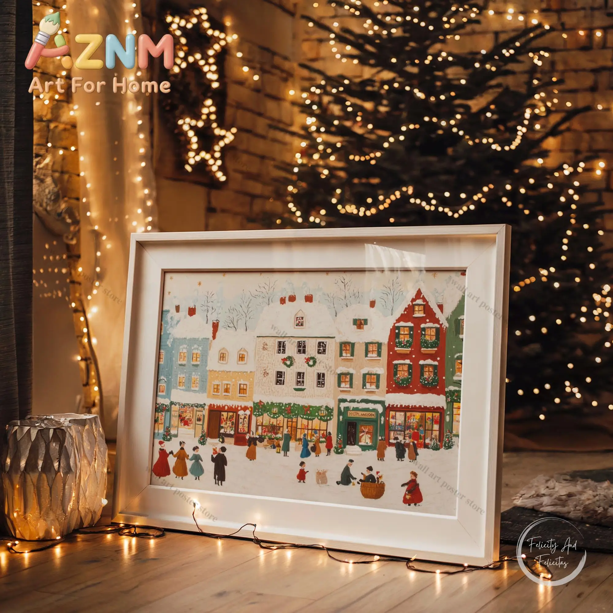 1pc Unframed Winter Town Holiday Printable Wall Art Christmas Tree Poster Hello December Print Cozy Farmhouse Christmas Decor Se