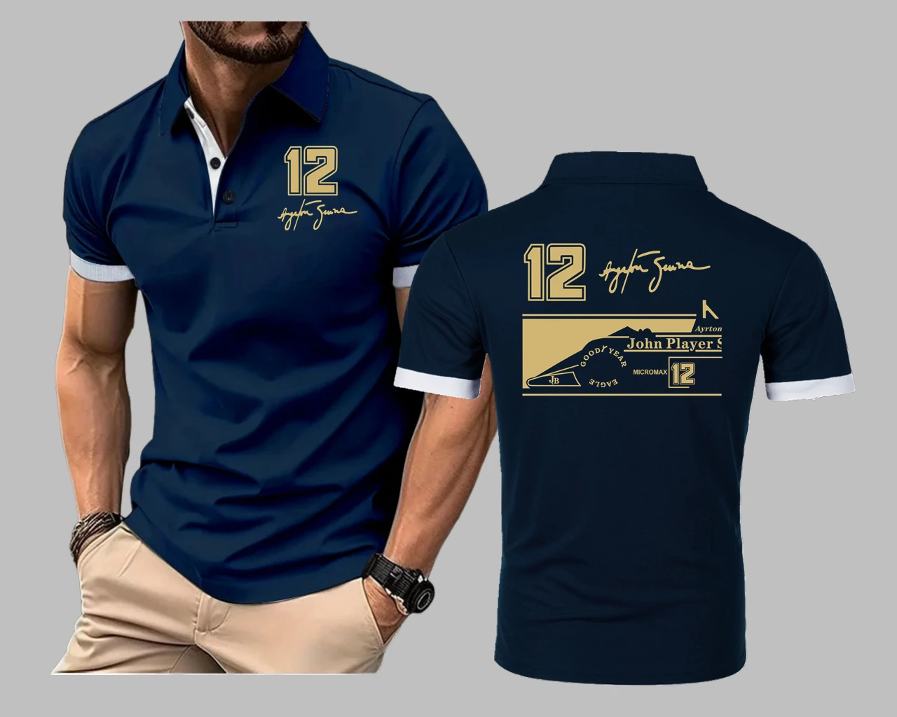 Racing Ayrton Senna 12 Polo Shirt World Championship Legend Men Golf Polo Shirts Car F1 Collar Short Sleeve Men's Clothing