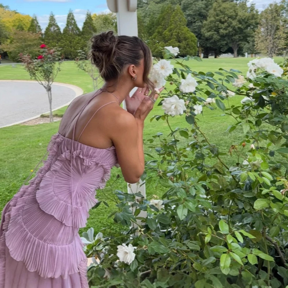 Moda dobras vestido irregular feminino halterneck sem mangas em camadas vestidos casuais 2026 verão nova maré