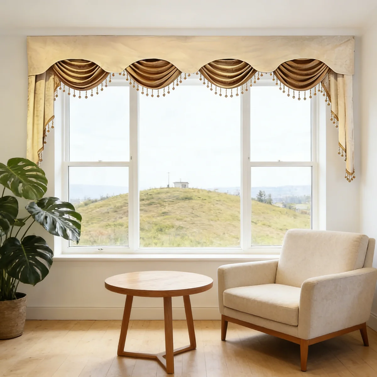 

1 шт. Премиальный двухслойный ламбрекен-водопад с роскошными бахромами из бисера, элитный европейский декор для штор для дома