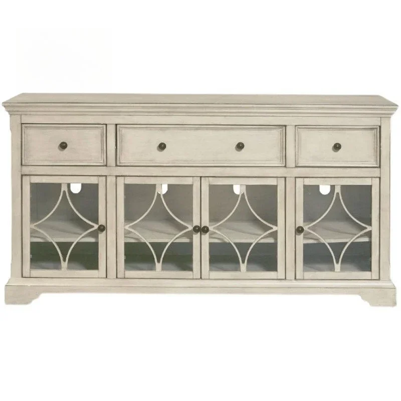 

American antique white old solid wood dining side cabinet French country restaurant bowl cabinet tea cabinet storage