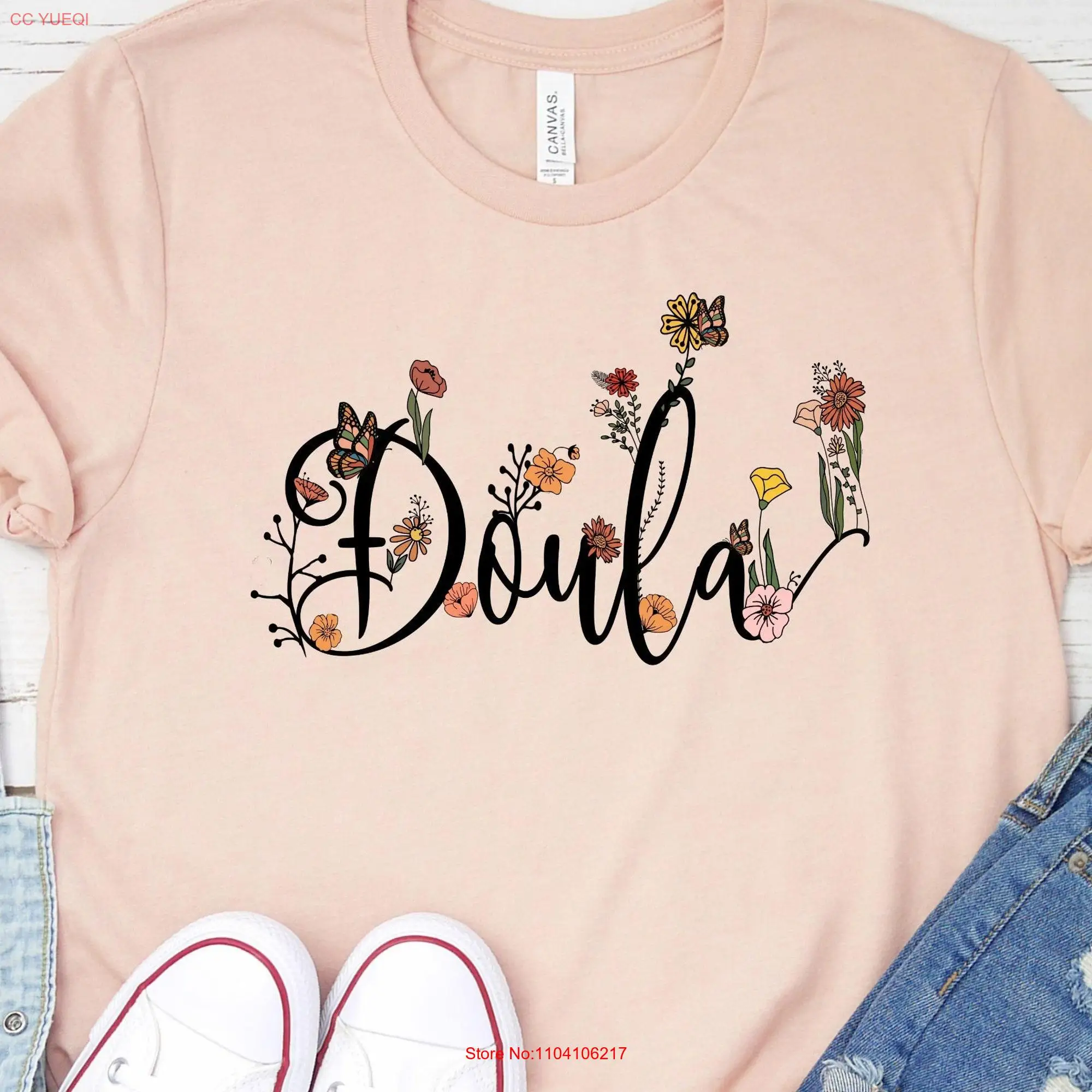 Retro Floral Doula T Shirt For Thank You Baby Catcher Birth Wildflower long or short sleeves