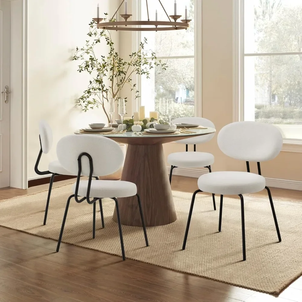 

Modern Dining Chairs Set of 4, Mid Centry Upholstered Dining Room Kitchen Chairs with Curved Backrest, Round Seat, Black Metal