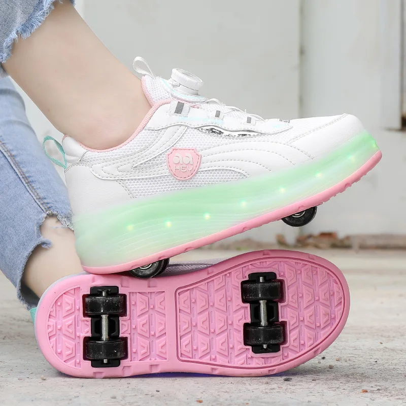 New four-wheel walking shoes LED colorful light shoes charging roller skates children wheel shoes outdoor casual shoes