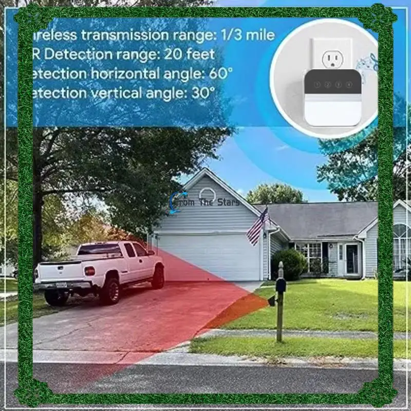 Solar Driveway Alarm Infrared Detection Wireless Doorbell Black & White & Gray (US Plug)