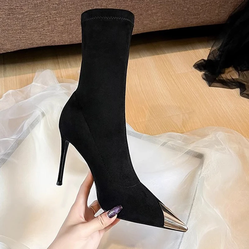 Pointed Toe Women High Heels Ankle Boots Suede Sexy Elegant Woman Shoes Trend Fashion Luxury Pumps Zapatillas Mujer