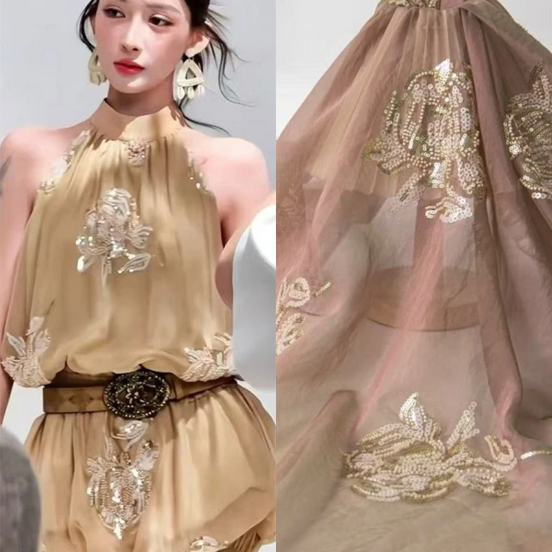 Embroidered Tulle Fabric Beaded Large Rose Floral Sheer Soft Drapey Chinese Style Hanfu Skirt Dress Lace Trim DIY Sewing