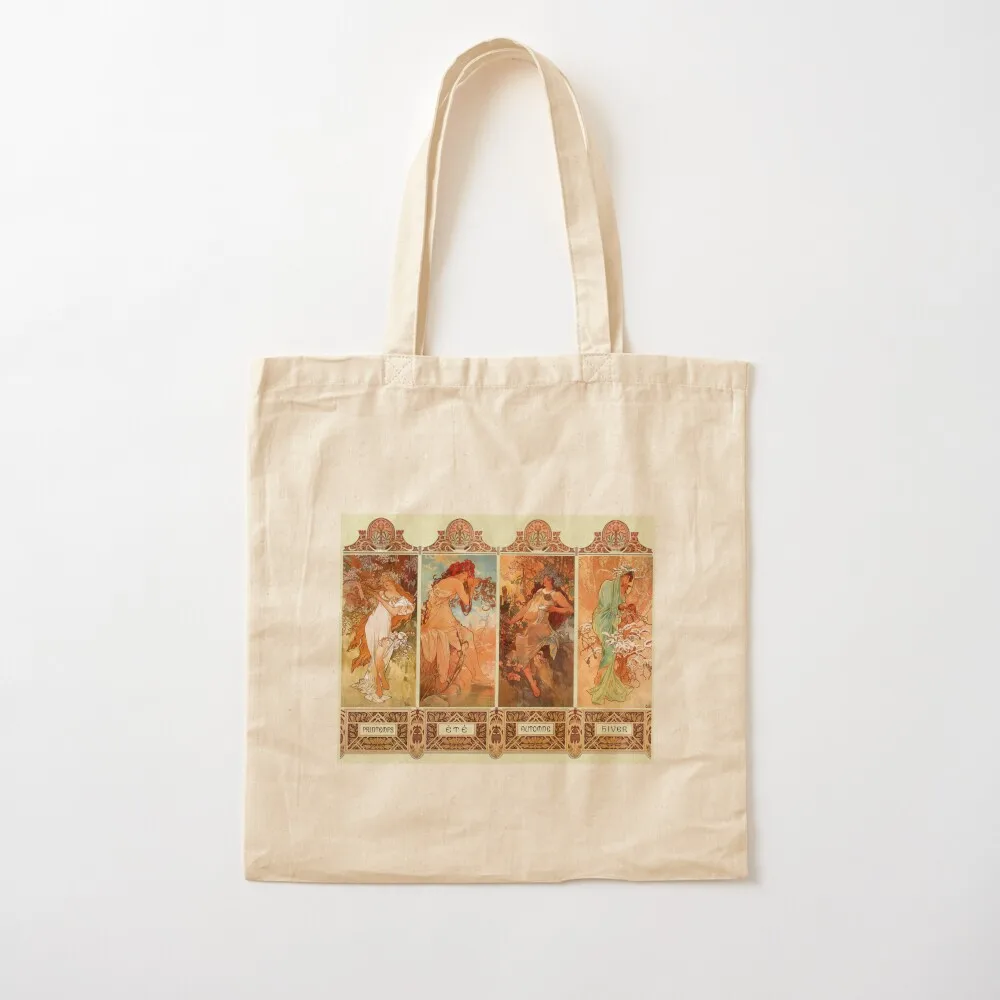 Alphonse Mucha Four Seasons Art Nouveau Tote Bag canvas tote bags shopping bags foldable Gift bag Canvas Tote Bag