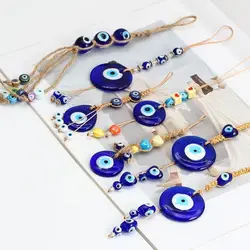 Evil Eye Lucky Charm Protection Tassel Crystals Feng Shui Car Room Decor Turkish Blue Eye Retro Glass Pendant Home Decor Gifts
