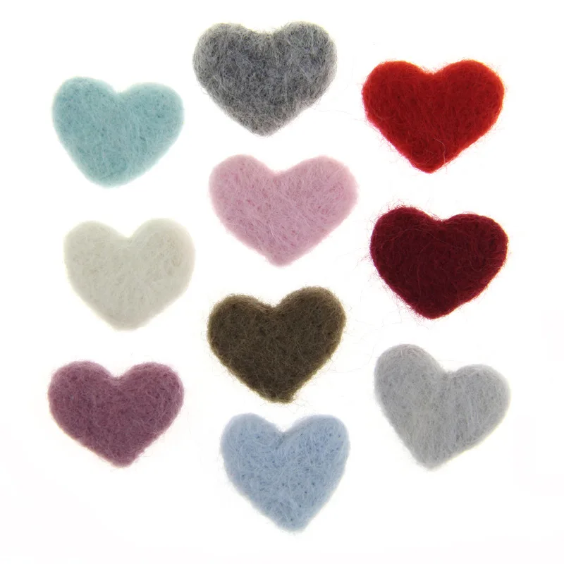 20pcs DIY Solid Heart Shape Wool Felt Craft Supplies 3cm 4cm Kids Handmade Sewing Toys Props Fotografia Clothes Hair Accessories