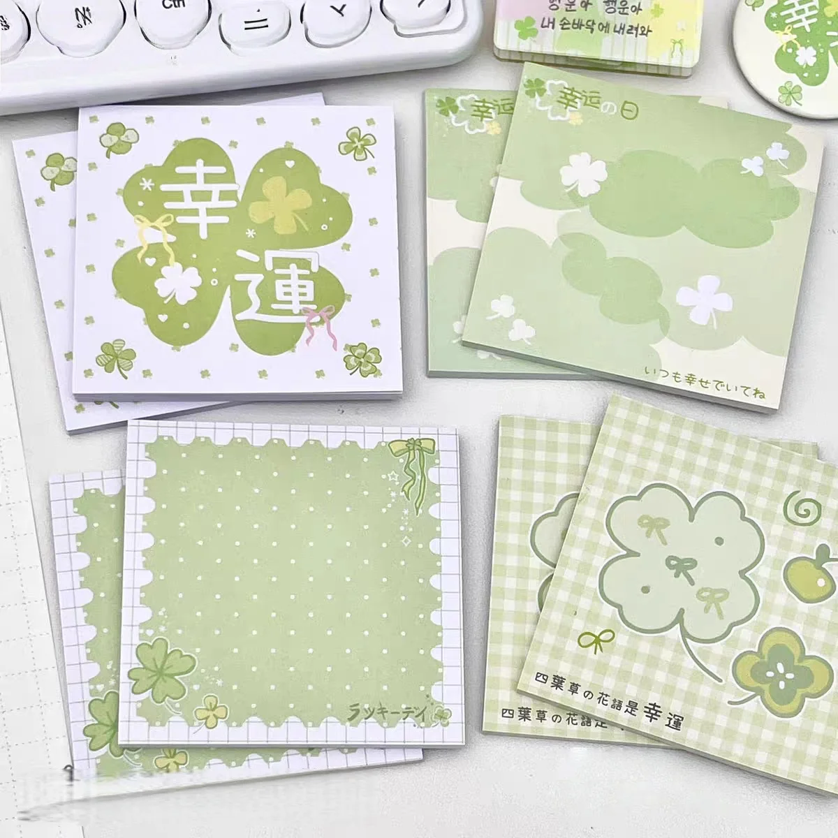 30pages/Book Lucky Four-Leaf Clover Sticky Note,Portable Self-Adhesive Message Notepad,Memo Paper Stickers Student Office