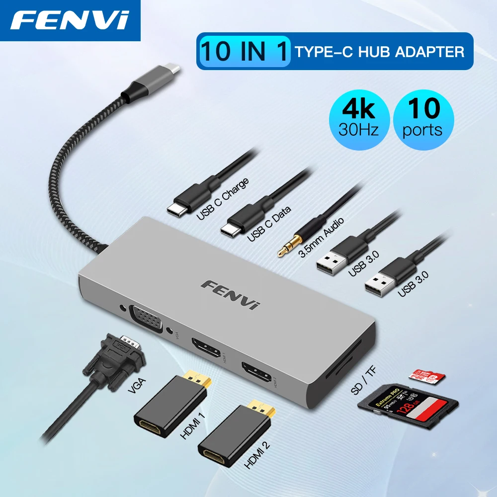 

fenvi USB Type C Hub 10Gbps Docking Station USB 3.0 Splitter HUB 4K30Hz HDMI-compatible For Laptop Accessories Macbook Pro