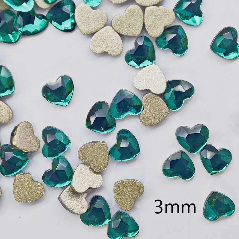 100/500pcs 3mm 40colors Heart Shape Boutique Flat bottom nail art rhinestones Glass crystal 3D nail decoration wholesale