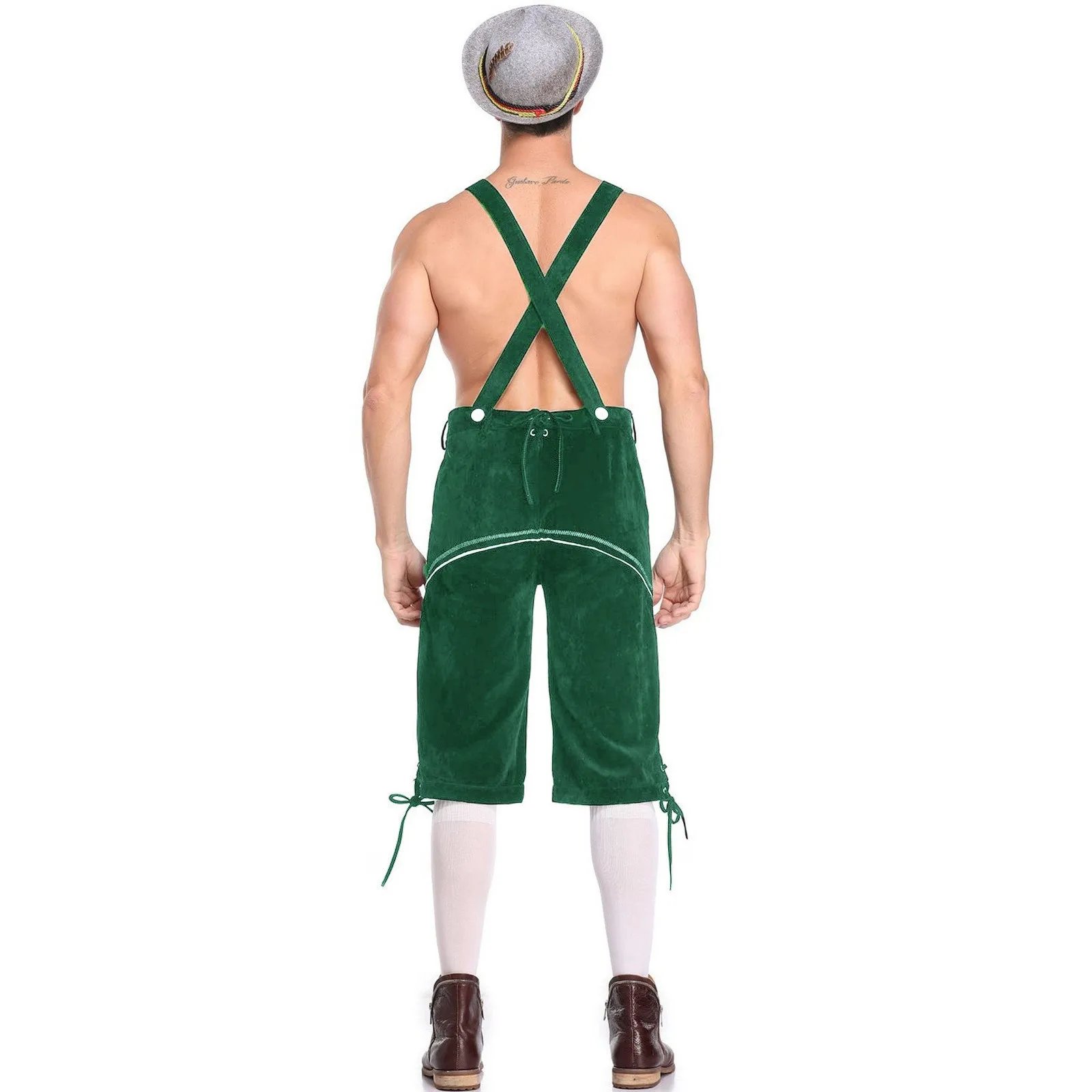 Male Oktoberfest Lederhosen Costume Bavarian Octoberfest German Beer Costume Suspenders Shorts Men's Halloween Cosplay Outfit