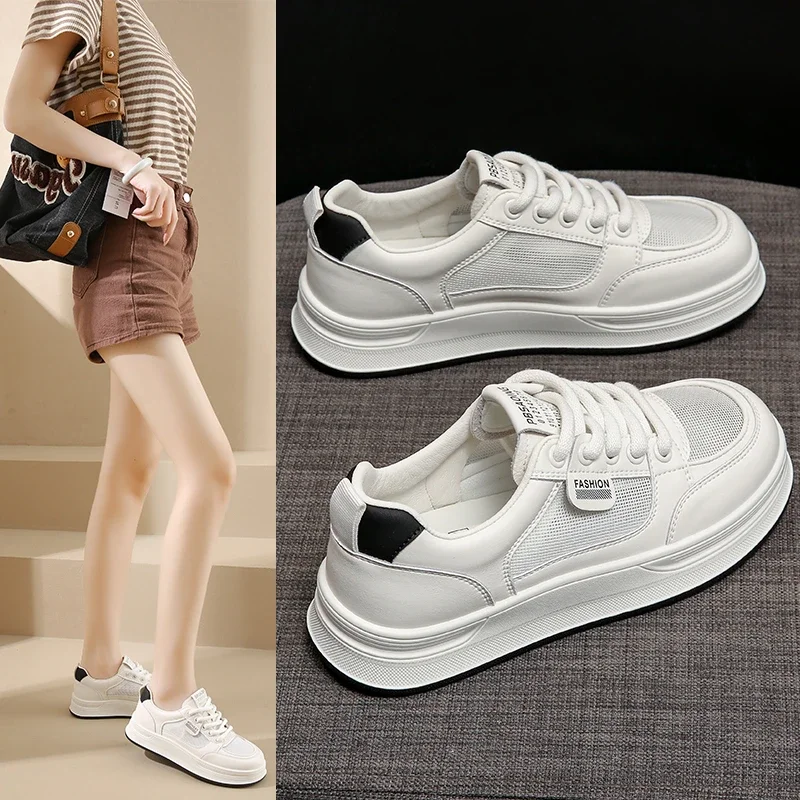 

Net surface ladies small white shoes 2025 spring and summer new breathable comfortable thick sole leisure sports net shoes