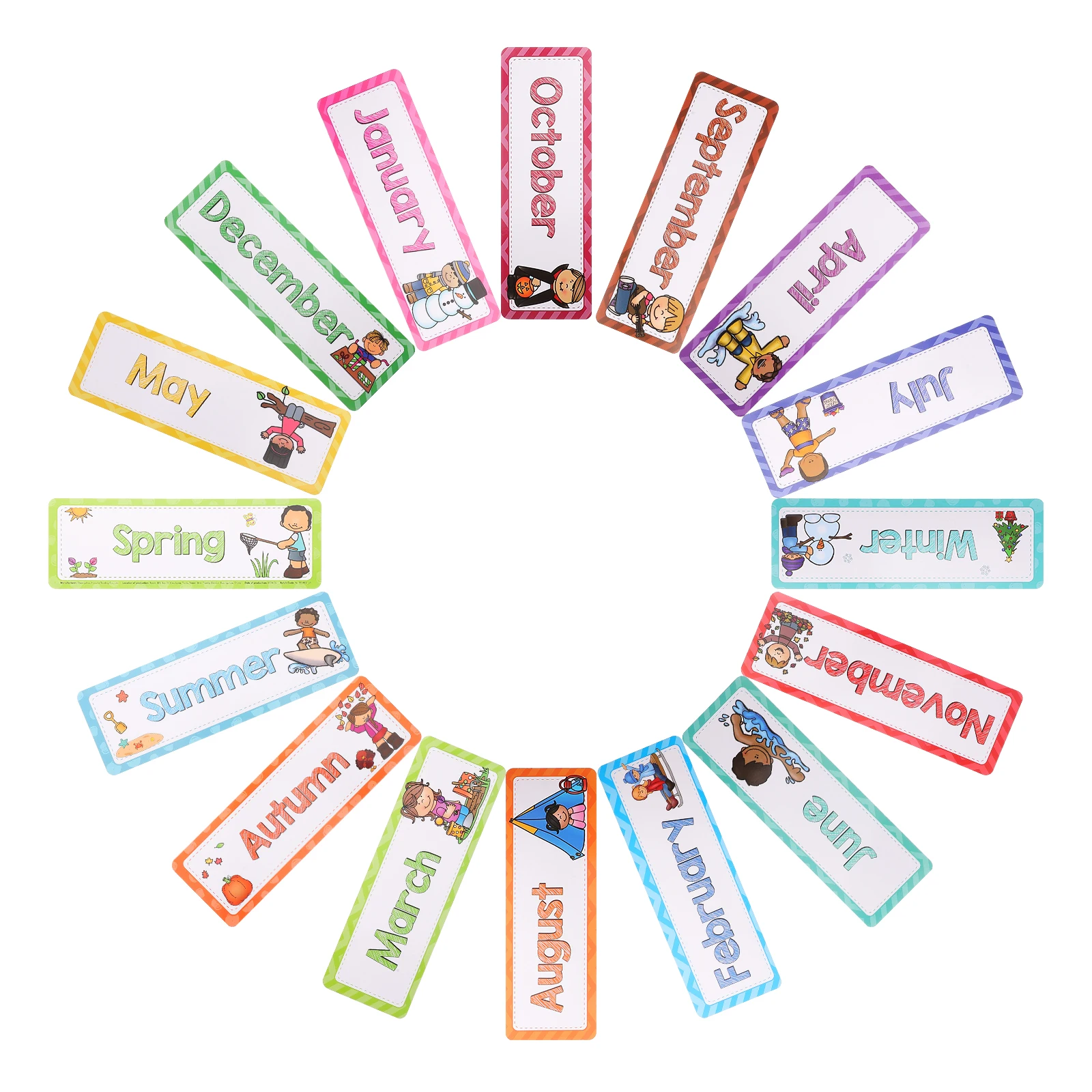 

16 Pcs English Word Cards Learning Tools Kindergarten Activities Cognitive Bulletin Month Season Flashcards Kids Classroom