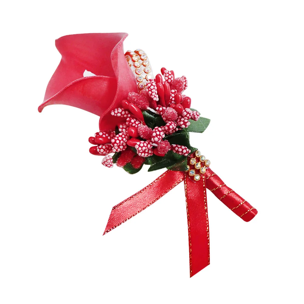 1 قطعة الأحمر بو زهرة اصطناعية بروش دبوس لحفل الزفاف وصيفه الشرف العروة مساء حفلة موسيقية الديكور #5