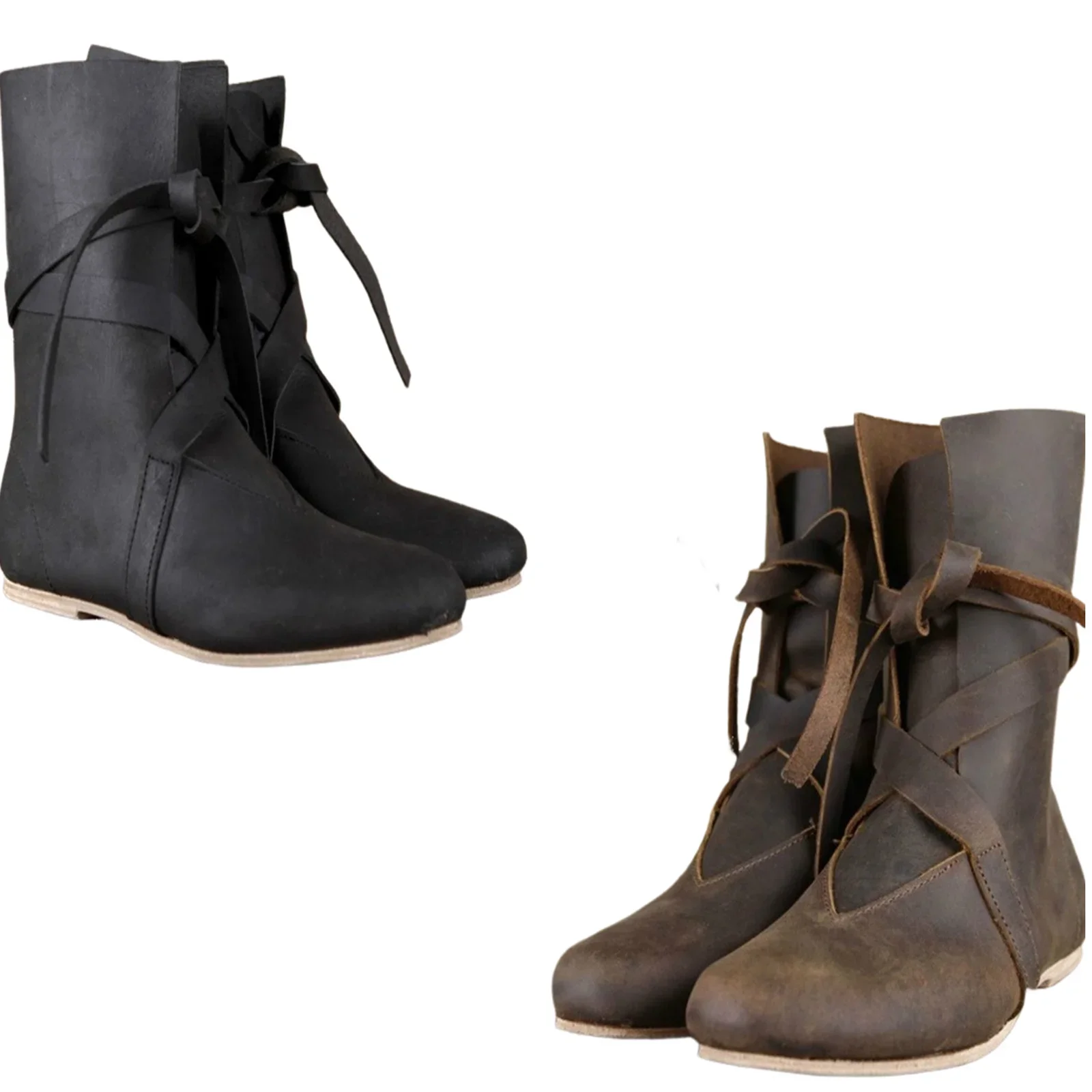 Botas renacentistas para hombre, botas medievales para Cosplay de Halloween con cordones, zapatos atados vikingos piratas para escenario Vintage para fiesta de Halloween