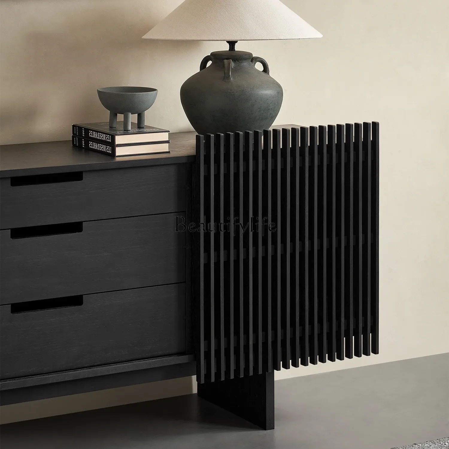 

110*Italian minimalist solid wood dining side cabinet Nordic retro entrance home simple modern bedroom bedside locker