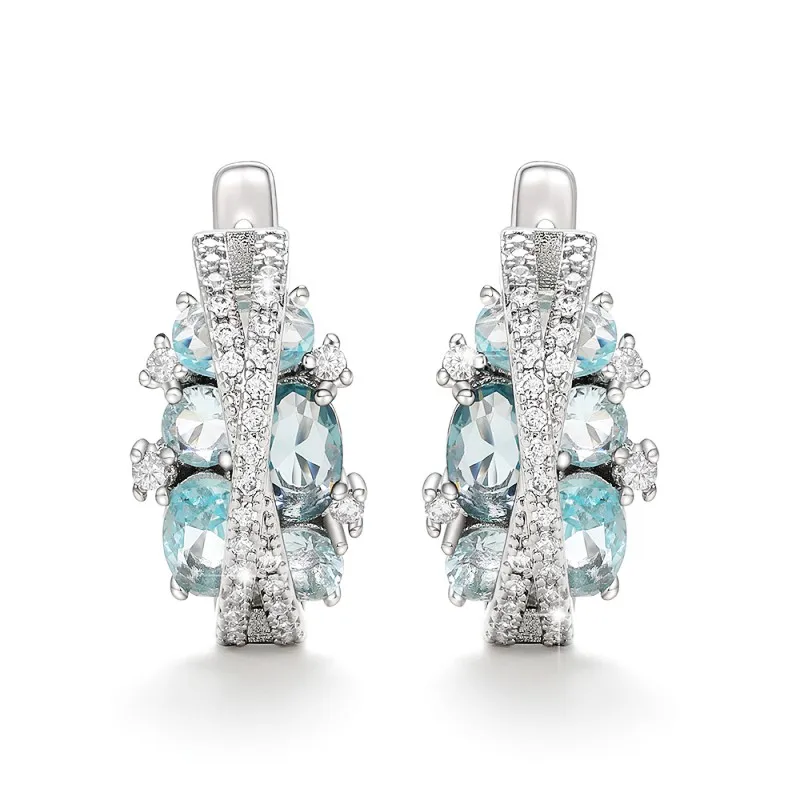 Huitan Silver Color Cross Cubic Zircon Earrings for Women Modern Fashion Design Wedding Engagement Party Earrings Luxury Jewelry