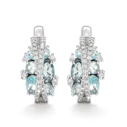 Huitan Silver Color Cross Cubic Zircon Earrings for Women Modern Fashion Design Wedding Engagement Party Earrings Luxury Jewelry