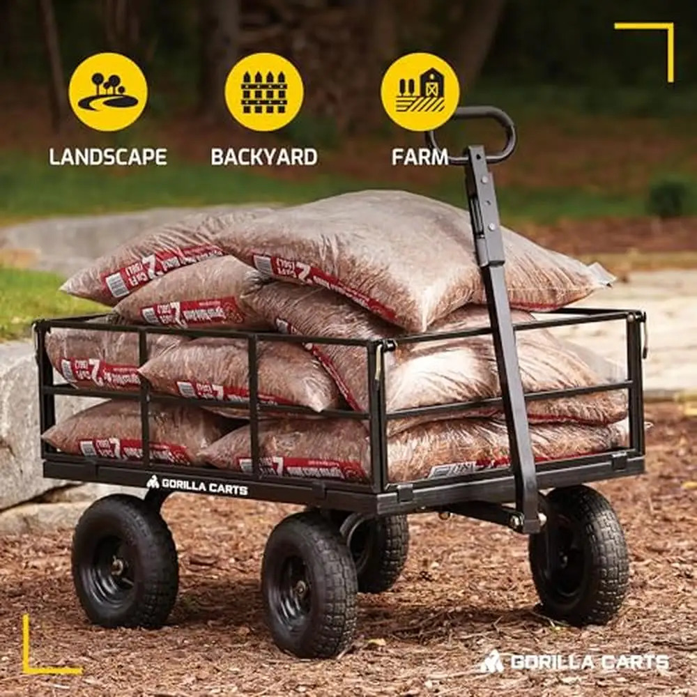 Zwaar uitgevoerde, capaciteit van 1200 lb, all-terrain gereedschapswagen, stalen frame, tuinstraam, ATV-koppeling, compatibel met zwart, soepele manoeuvreerbaarheid