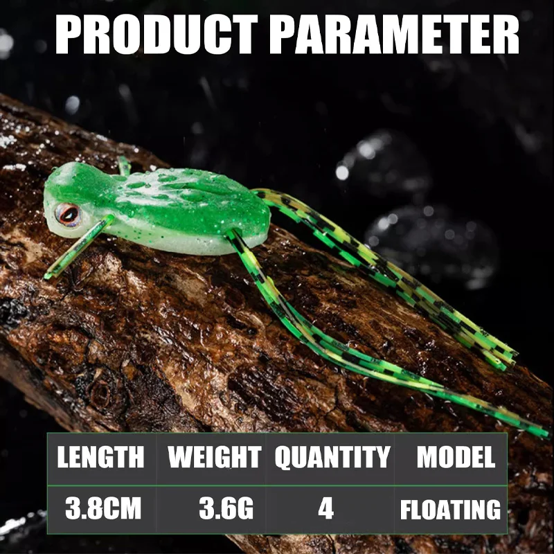 RIKAON Finesse Frog 3.8cm 3.6g 4pcs/pack Floating Soft Bait Water Surface Supercast Simulation Frog Artificial Crap Fishing Bait