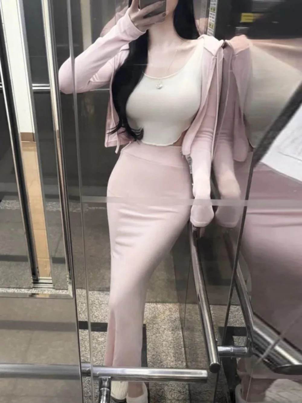 

Soft Milk Strawberry Pink Outerwear Fish Tail Skirt Set Women's Style Spring Fashion Ensemble Brand Zhi Che MU673