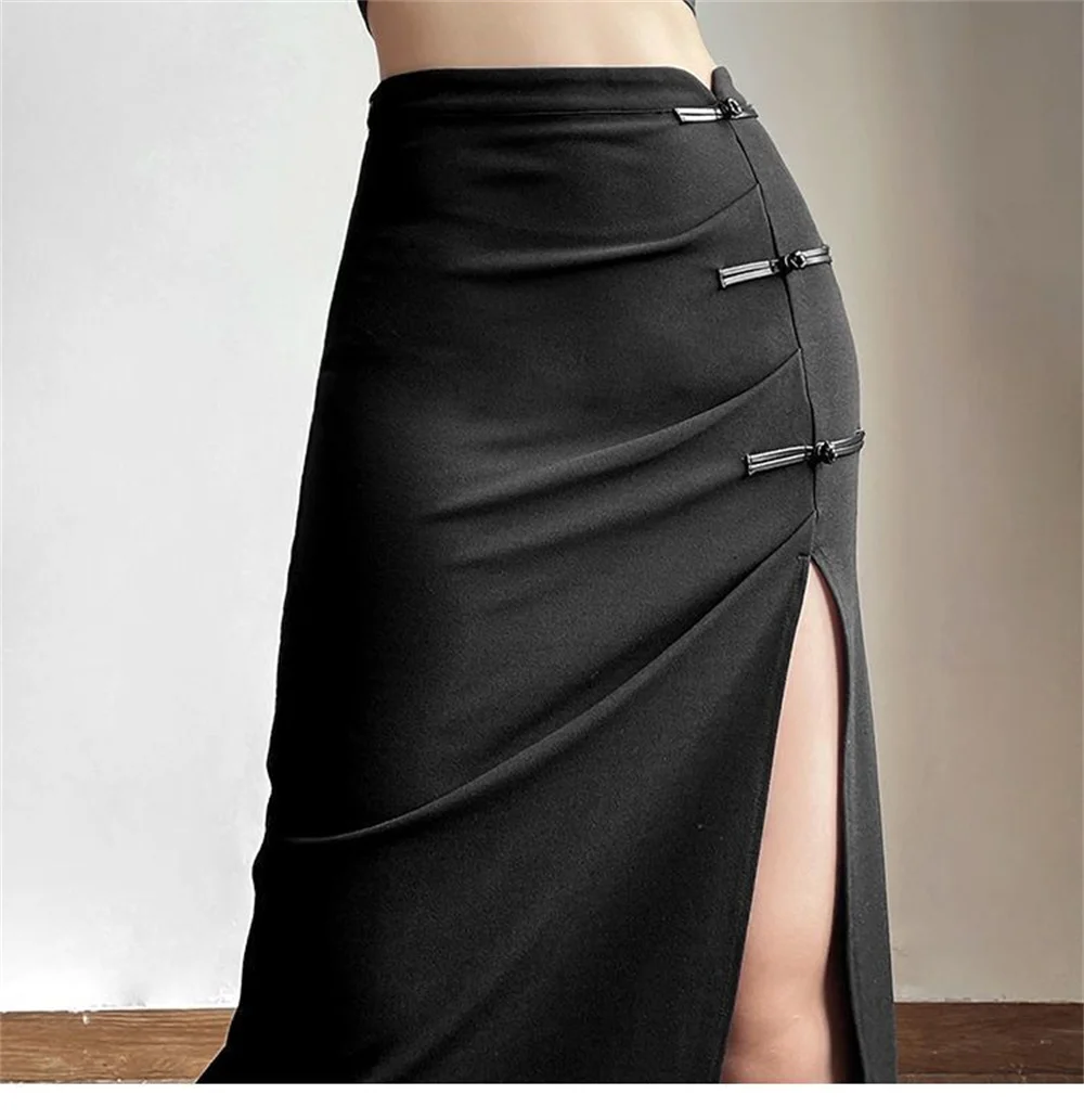 

Black Sexy Split Skirts Trend Basic Women'S Skirt Simple Casual All-Match Hot Street Outing Cool Mature Vitality Personality Ski