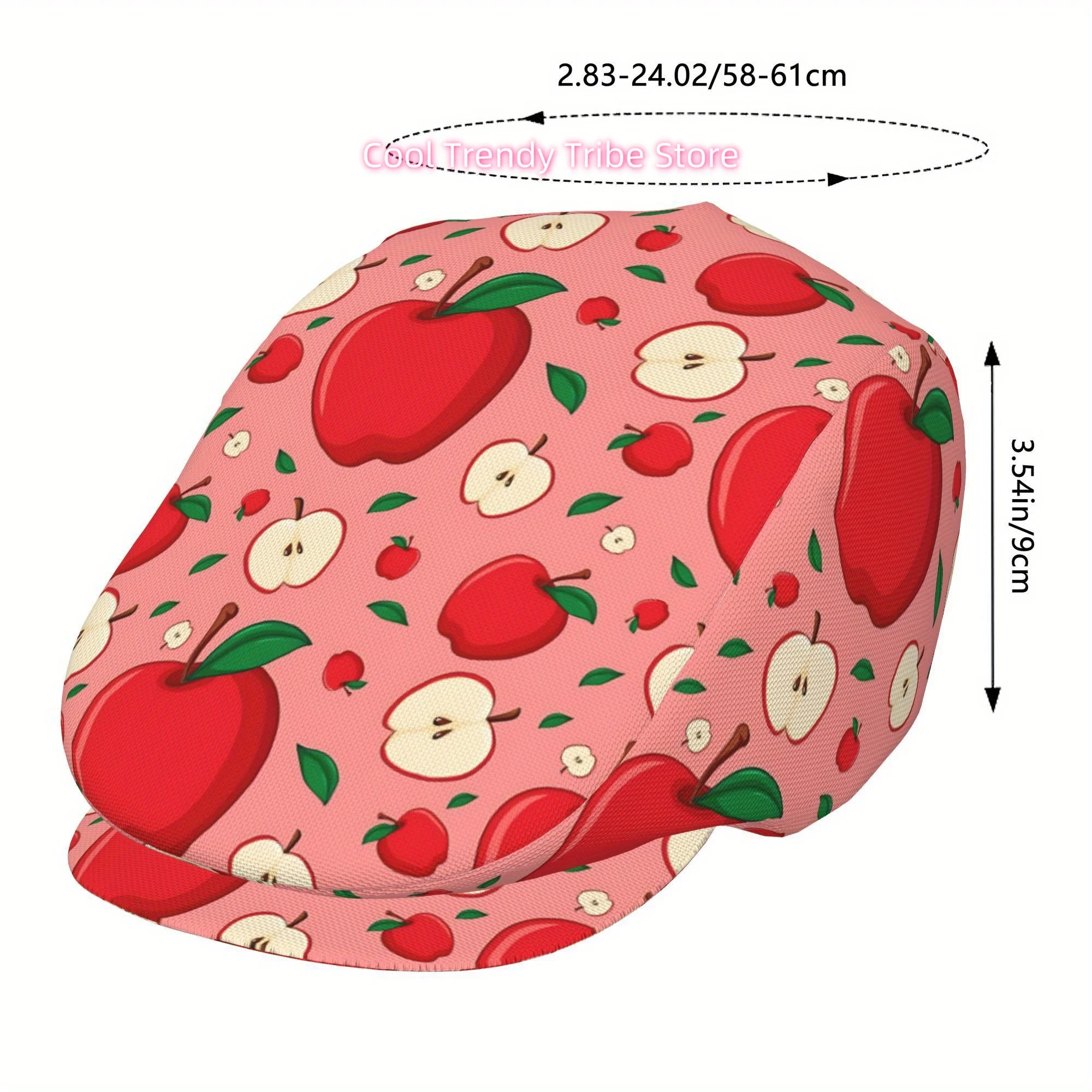 1pc Foundation Red Apple Repeated Pattern Full Face Print Beret Fashion Newsboy Cap Unisex Golf Cap Outdoor Sports Leisure Activ