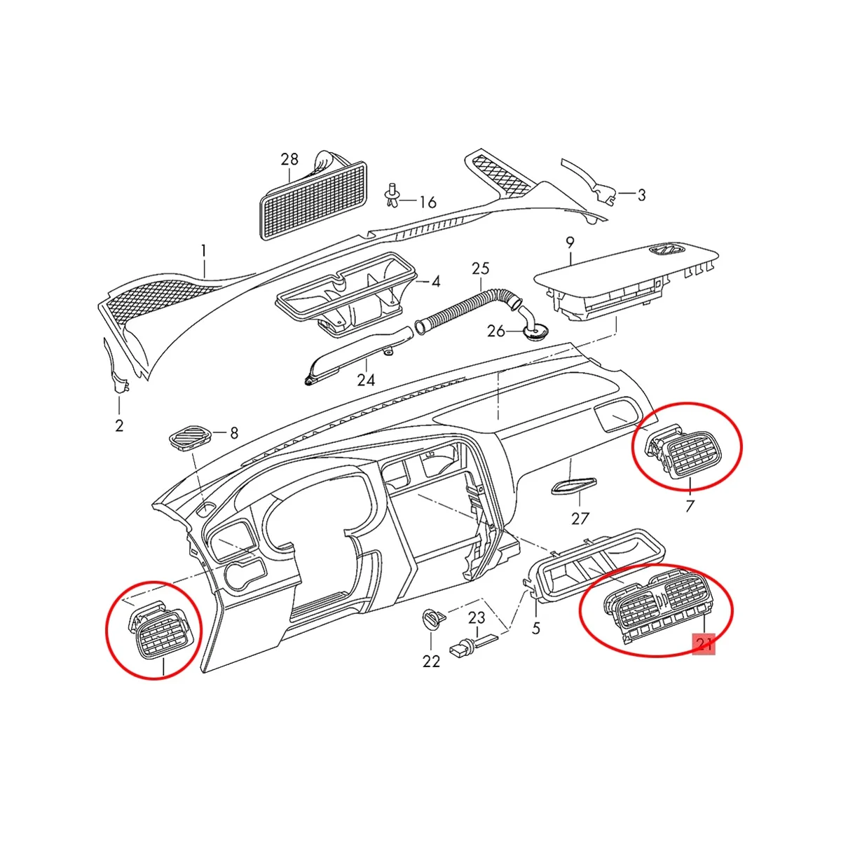 6RD819704 B A/C penutup panggangan ventilasi keluaran udara untuk VW Polo 2011-2018 6RD 819 704