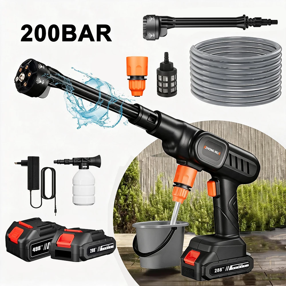 Idropulitrice Elettrica ad Alta Pressione 200 Bar, Pistola per Lavaggio Auto Senza Fili, Macchina per Pulizia ad Acqua a Pressione per Batteria Makita 21V con Ugello Spray 6-in-1