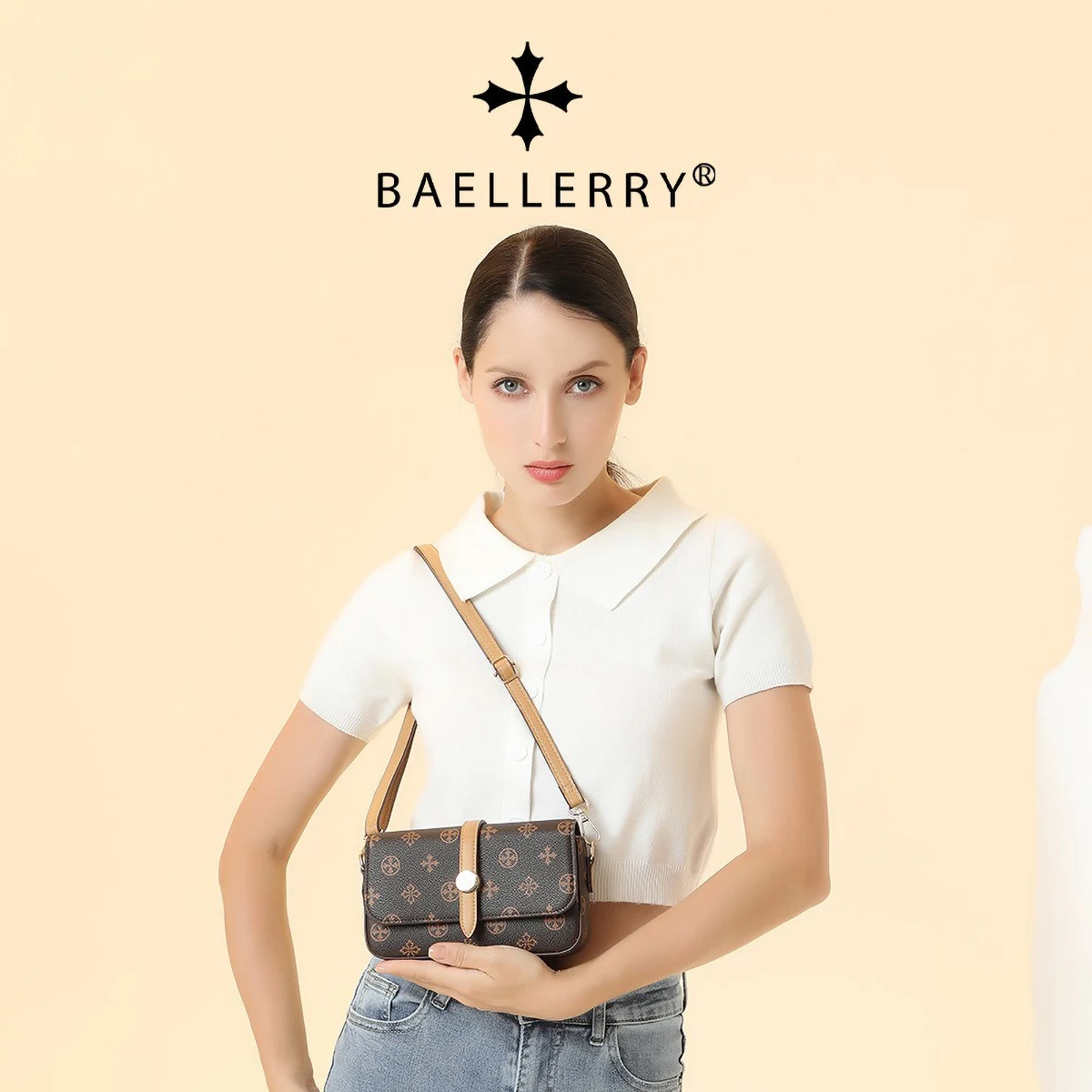 حقيبة كروس نسائية كبيرة بنمط مربعات من Baellerry مع مشبك مغناطيسي حقيبة كتف كاجوال للاستخدام اليومي