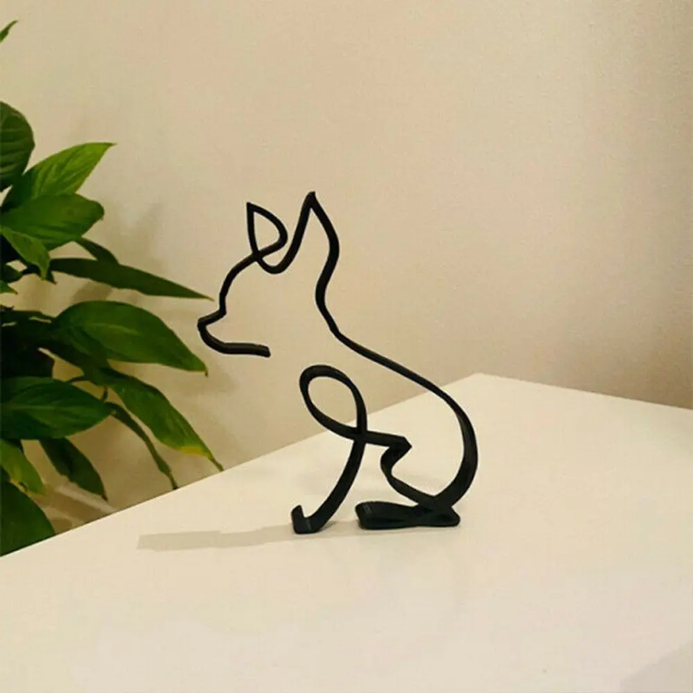 

Wrought Iron Handicraft Bulldog Dachshund Labrador Abstract Dog Ornament Modern Animal Sculpture Simple Statue Art Figurine