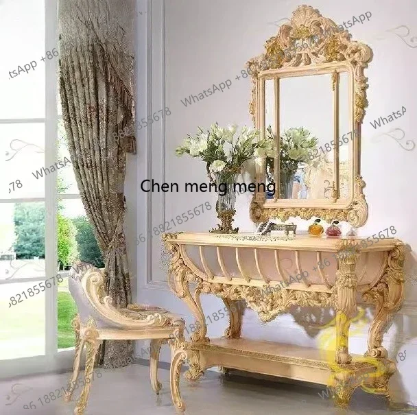 Z136 Neoclassical French Italian entrance table, European furniture side table solid wood carving flowers